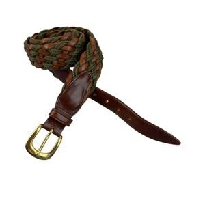 Tuttle Golf Collection Woven Belt Mens 36 Brown Leather Cotton Gold Buckle Italy